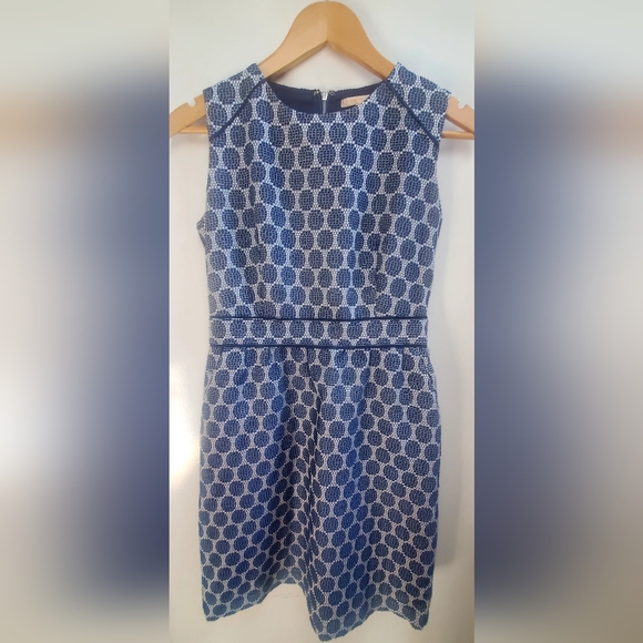 Skies Are Blue Woven Dots Dress Navy White Texture WOM SZ8 Zip Back Waist Accent - Picture 5 of 15